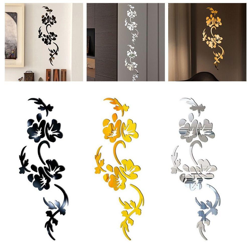 Flower Vine Wall Sticker Gold Black Silver Flower Design Decorative Stickers Acrylic DIY Ornament Mirror Wall Decals