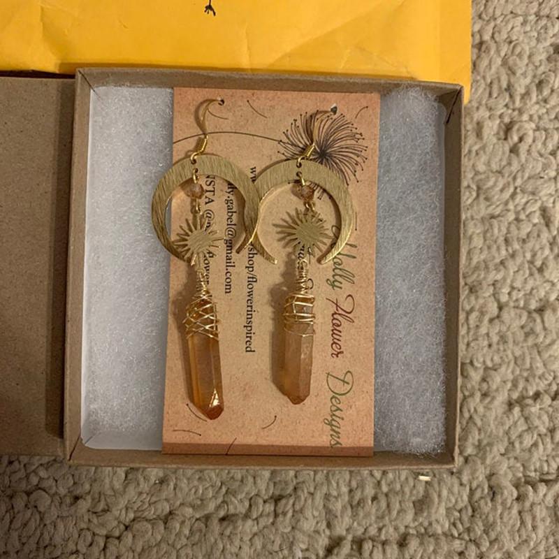 Bohemian Moon And Star Quartz Earrings With Electroplated Alloy For Fashion Jewelry