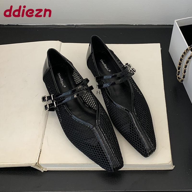 Fashion Female Buckle Strap Footwear Ladies Flats Mary Janes Lolita Shoes New In Summer Spring Fashion Mesh Women Flats With Shoes