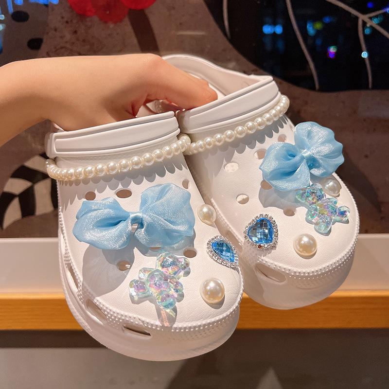 1Set Fashion Pearl Shoes Chain Advanced Shoe Decorations Pearl Bow Shoe Charms Set DIY Detachable Buckle Shoes Accessories