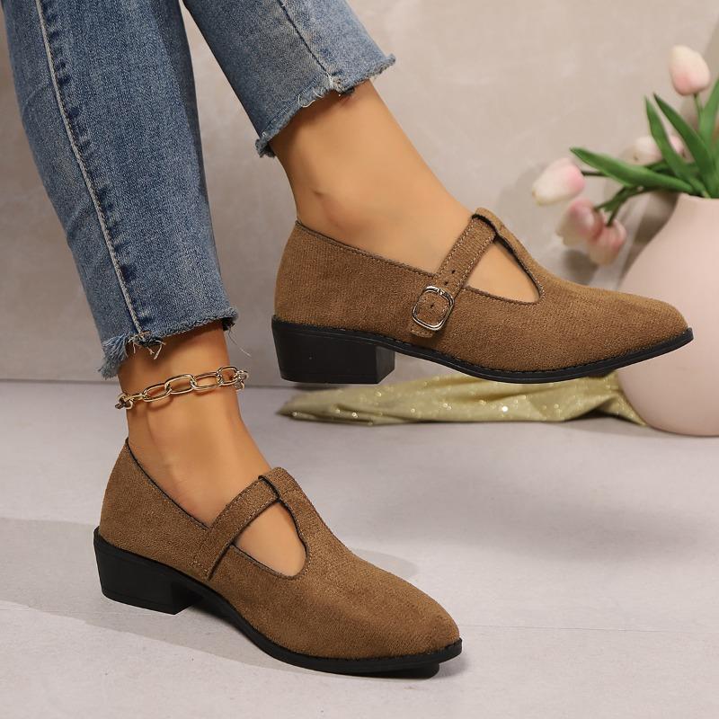 Women's New Fashion Brand High-heeled Solid Color Shallow Mouth Buckle Low-top Shoes Autumn Casual Pointed Toe Women's Shoes
