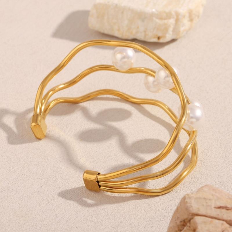 Imitation Pearls Open Bangle Stylish Fashion Jewelry Accessories Stainless Steel Bracelet Comfortable Daily Wear For Her