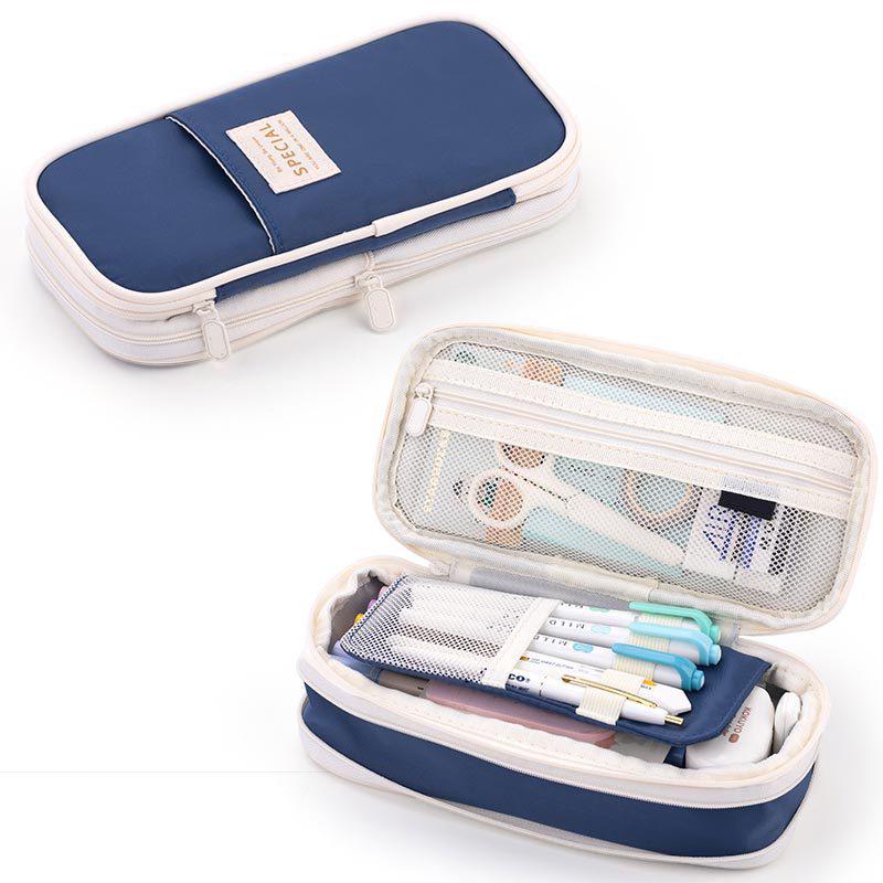 Macaron Colorblock Large Capacity Art Student Pencil Case - Double Layer Oxford Cloth Paintbrush Storage Bag