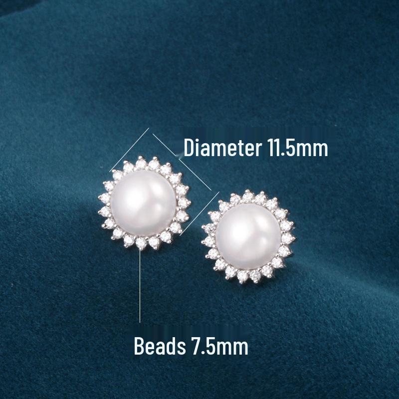 S925 Sterling Silver Pearl Flower Stud Earrings: Japanese Korean Style with Rhinestones for a Sophisticated, High-End Look