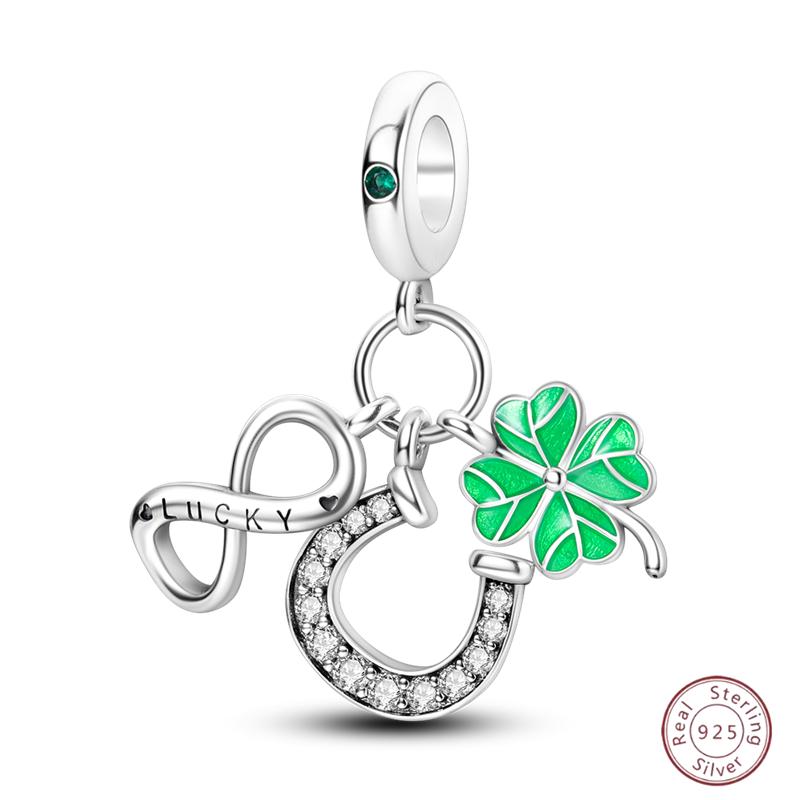 Copper Beaded Four Leaf Clover Lucky Shiny Zirconia For Original 3Mm Bracelet Women Fine Jewelry