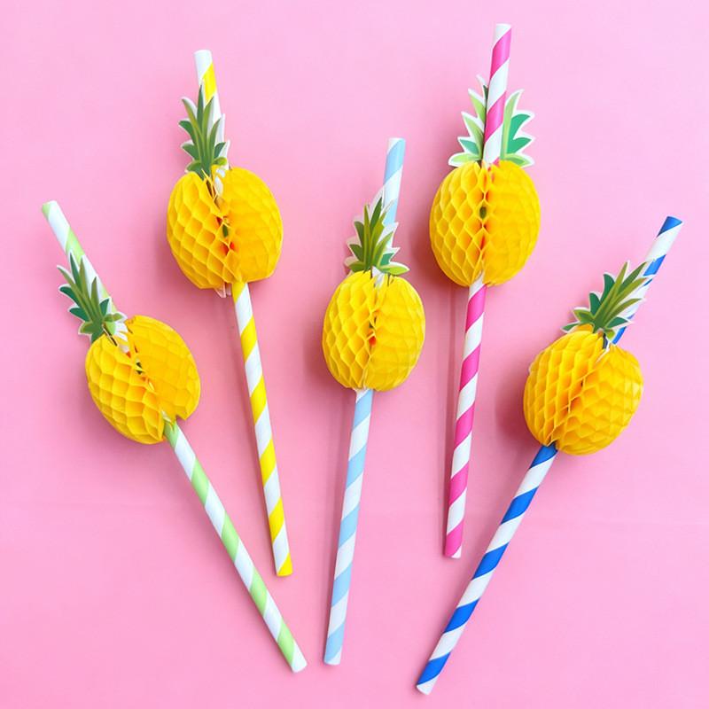 Degradable Pineapple Pattern Paper Straw For Party Drinks And Cake Decor