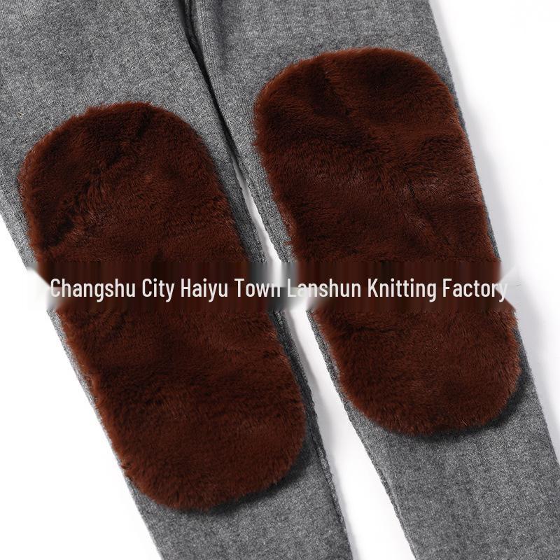 Double-Layer Women's White Cashmere Warm Pants with Fleece-Lined Knee Pads