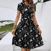 Women's Fashionable Print Round Neck Loose Short Sleeved Pocket Pullover Dress