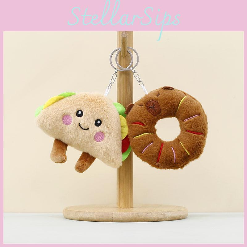 Capybara Plush Soft Keychain With Sandwich And Donut Shapes For Gift Giving
