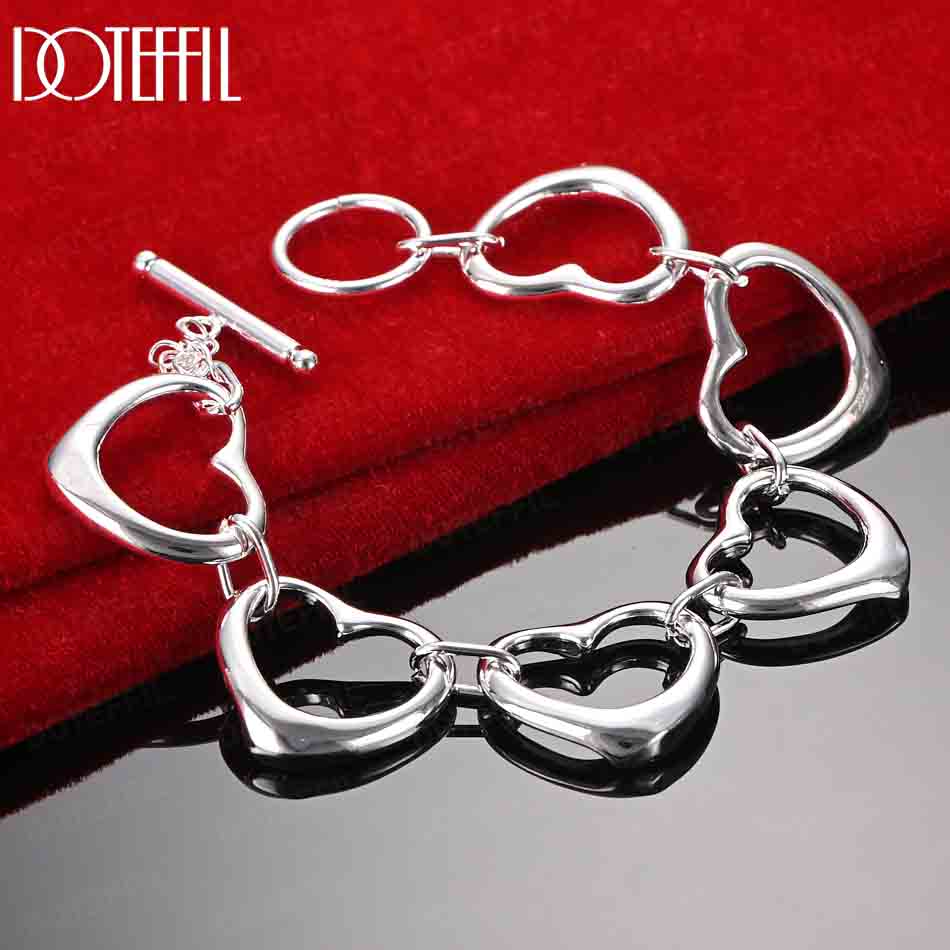 925 Sterling Silver Fashion Heart Bracelet Wedding Jewelry