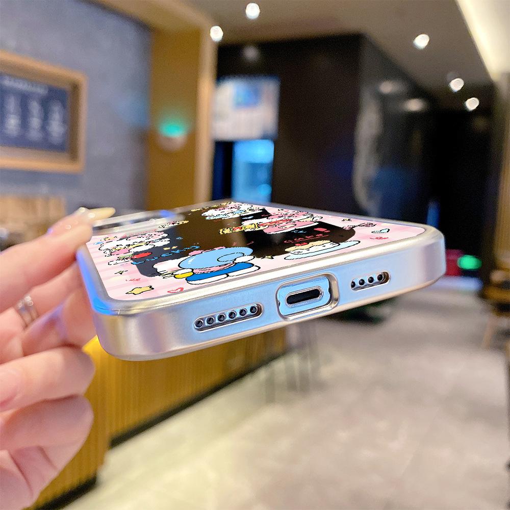 ins wind powder grid Kitty mirror iPhone16 mobile phone case Apple 17 cute makeup mirror mobile phone case 13pm