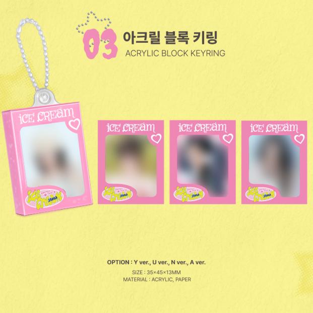 Předobjednávka itzy YUNA 1. mini album ICE CREAM Akrylový blok Klíčenka z POP-UP obchodu