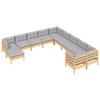Vidaxl 11-Cz. Garden Lounge Set, Grey Cushions, Pine