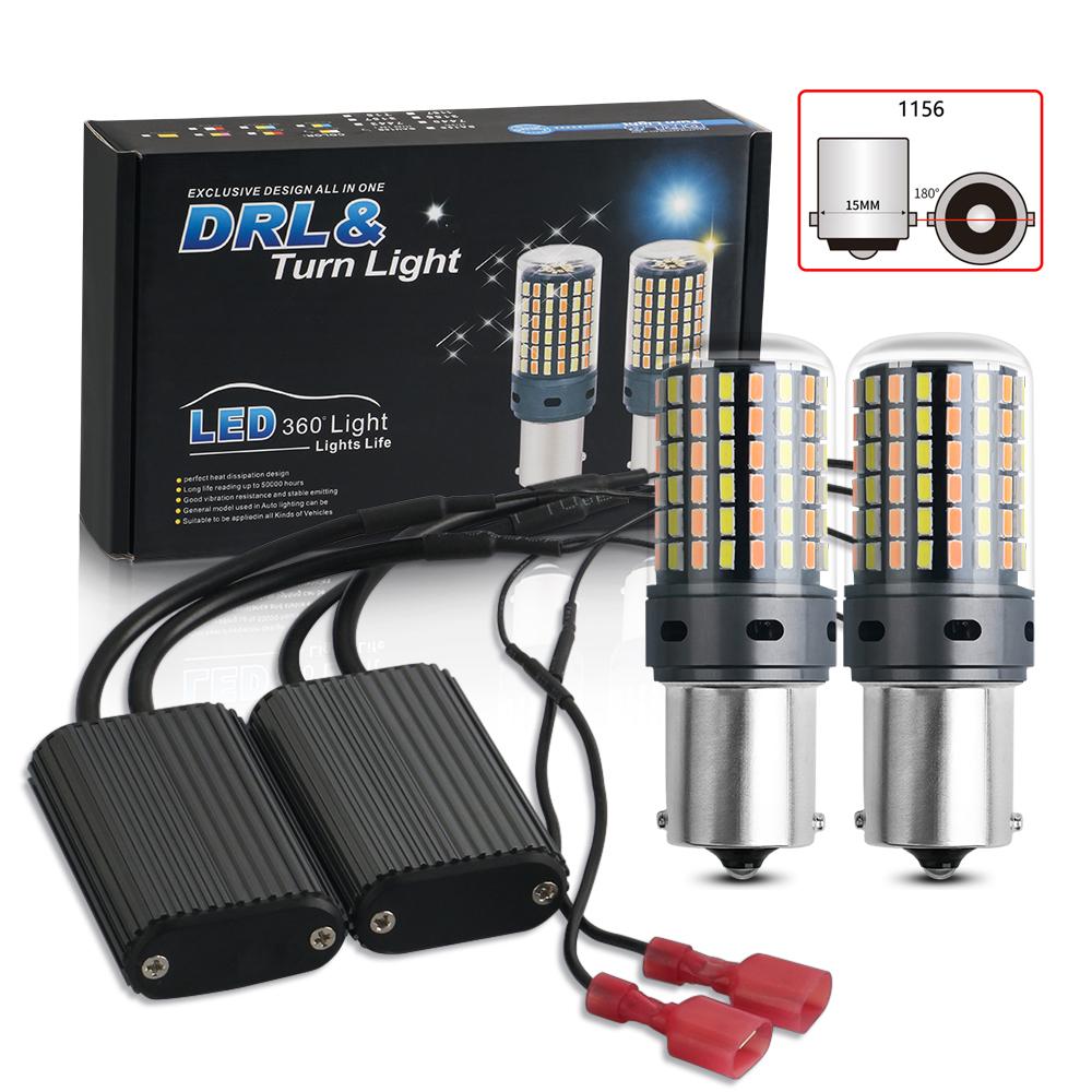 

2PCS 1156 BA15S P21W BAU15S PY21W Canbus No Error LED Lights 7440 W21W T20 Car DRL Turn Signal Dual Mode Switchback Dual Color White-Yellow