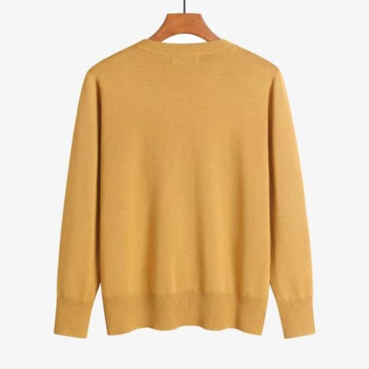 Women Long Sleeve V Neck Knitted Cardigan Solid Color Ribbed Trim Warm Sweater Coat Single Breasted