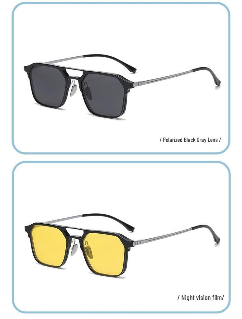 Men's Magnetic Polarized Clip-on Sunglasses: Pure Titanium, Three-in-One for Myopia, Fishing, and Driving.