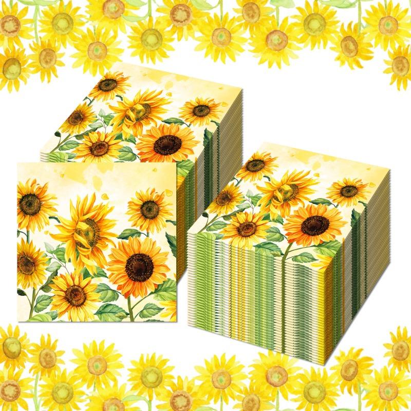 20pcs Watercolor Sunflowers Paper Napkins Wedding Disposable Tableware Serviettes Tissues Baby Birthday Party Long Napkin Decor