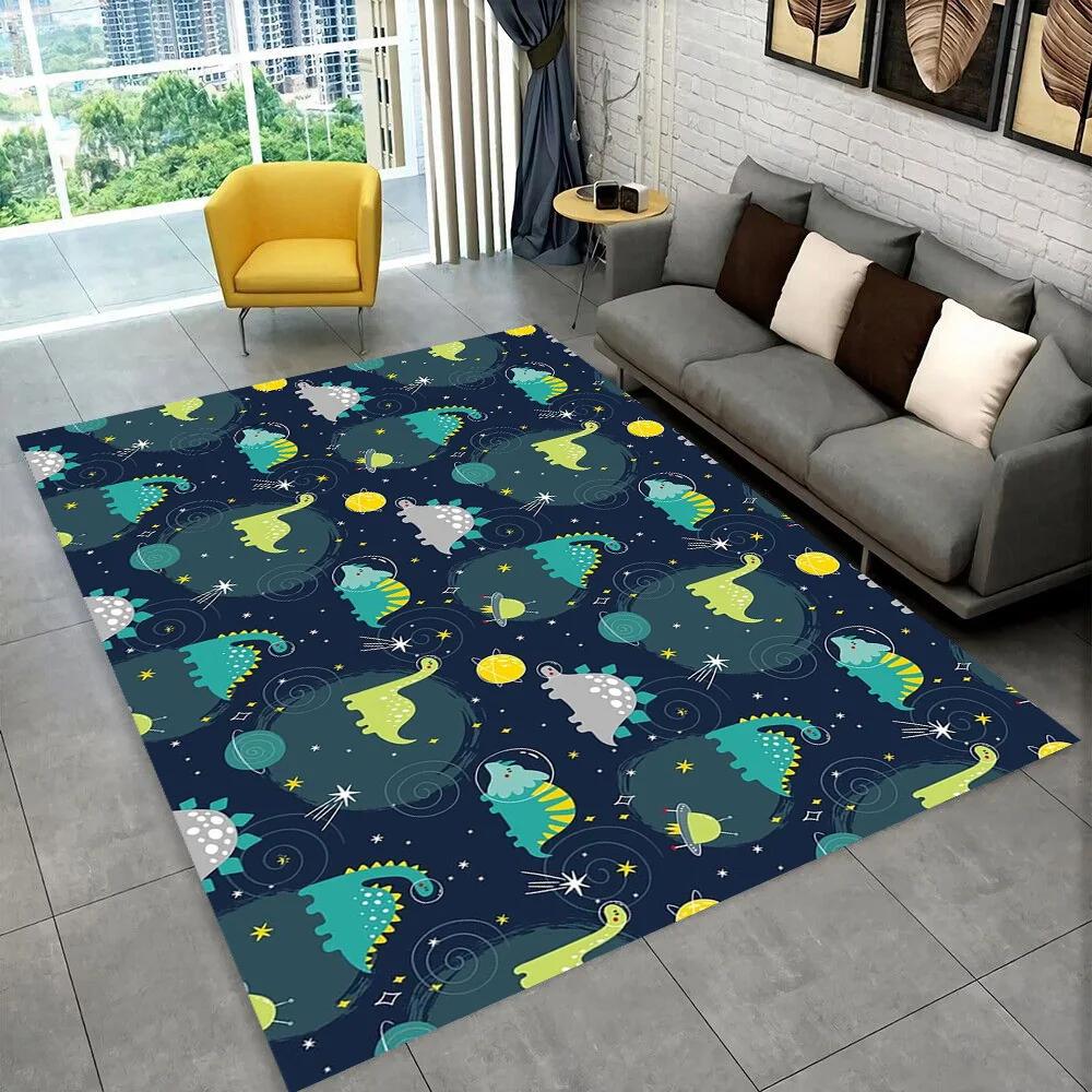 3D Cartoon Dinosaur Space Cute Dino Children Area Rug,Carpet for Living Room Bedroom Sofa Doormat Decoration, Non-slip Floor Mat