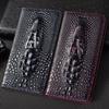 Genuine Leather Crocodile 3D Head Flip Case for iPhone 17 16 16E 15 14 13 12 11 8 X XS XR Pro Max Plus Card Slots Wallet Cover