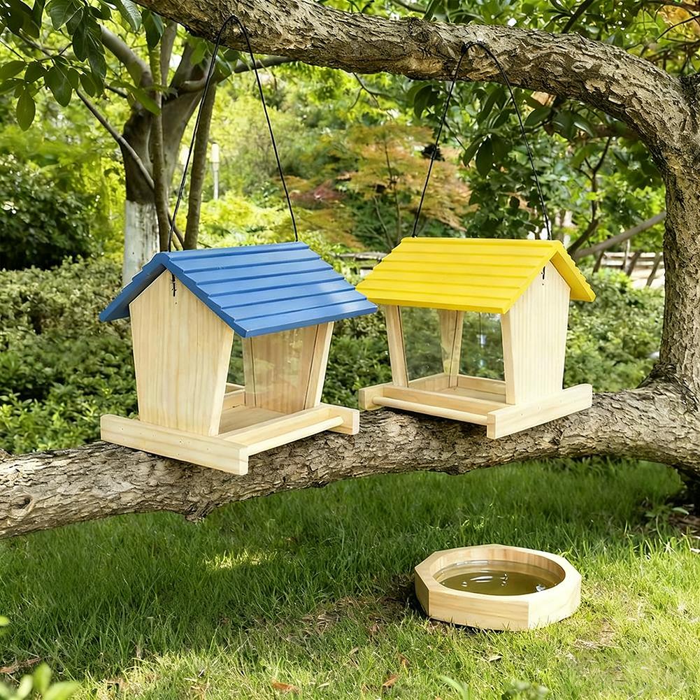 Wooden bird feeder, courtyard villa, balcony hanging rainproof bird feeder, wild feeding to attract birds