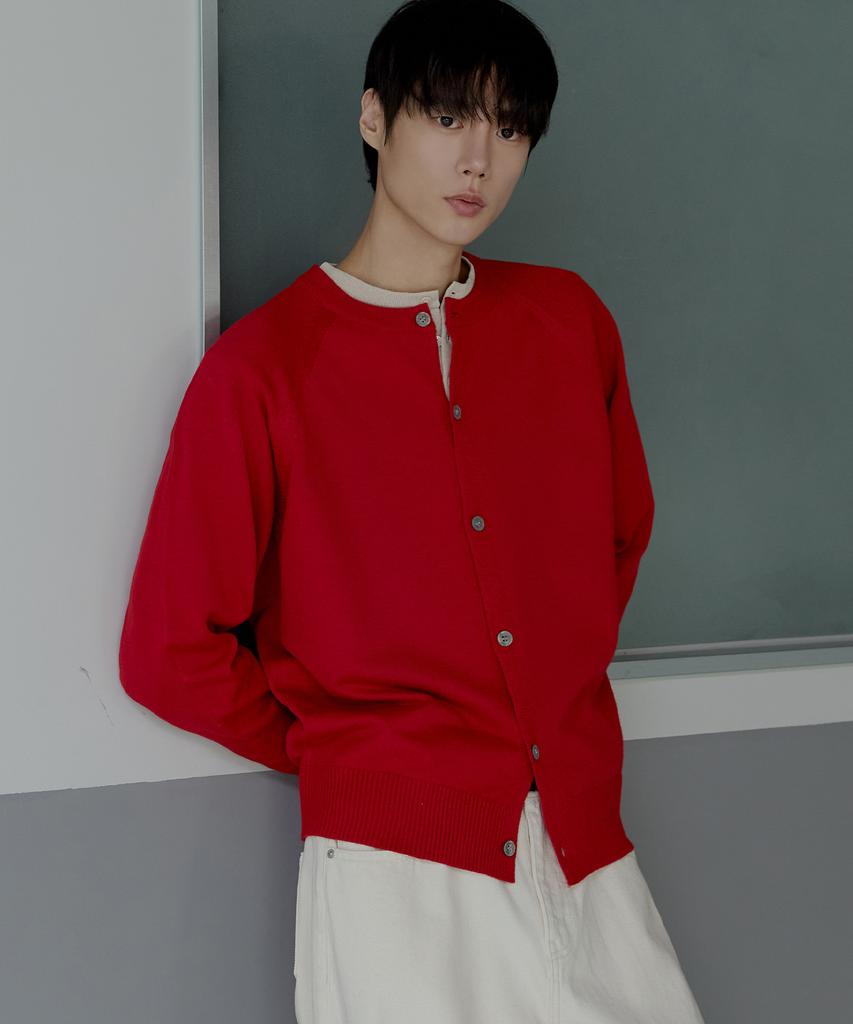 Nodu Raglan Herasi Round Crop Cardigan [Red]