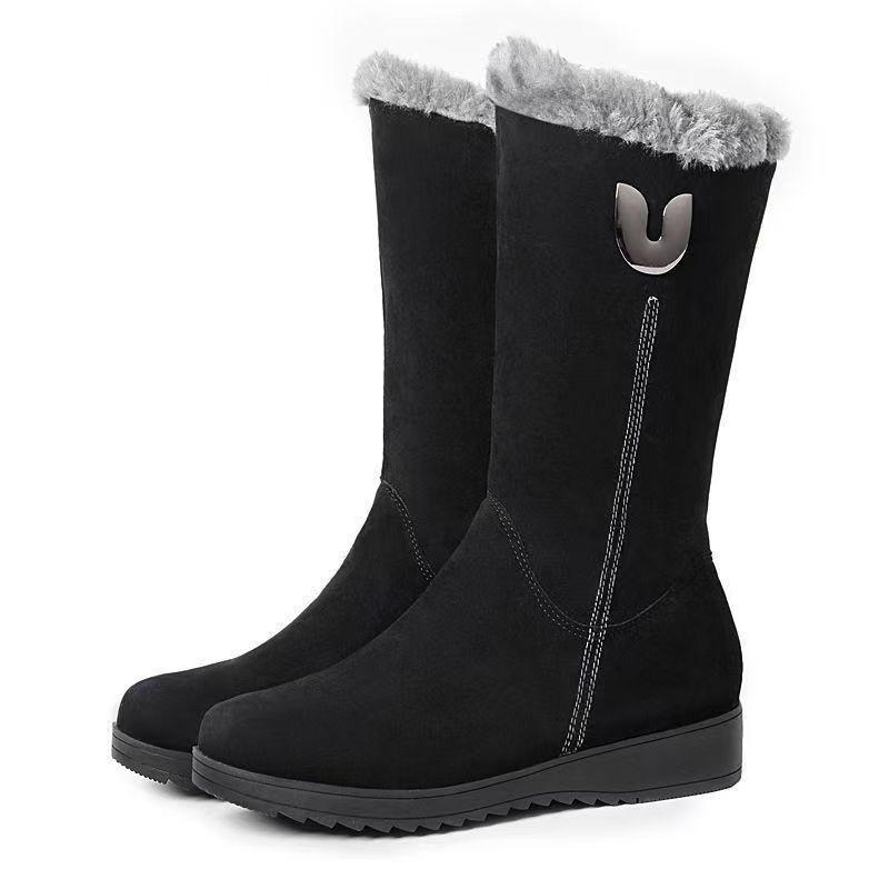 Winter versatile women's boots women's shoes fleece thickened medium tube Martin boots wedge heel non-slip warm side zipper cotton