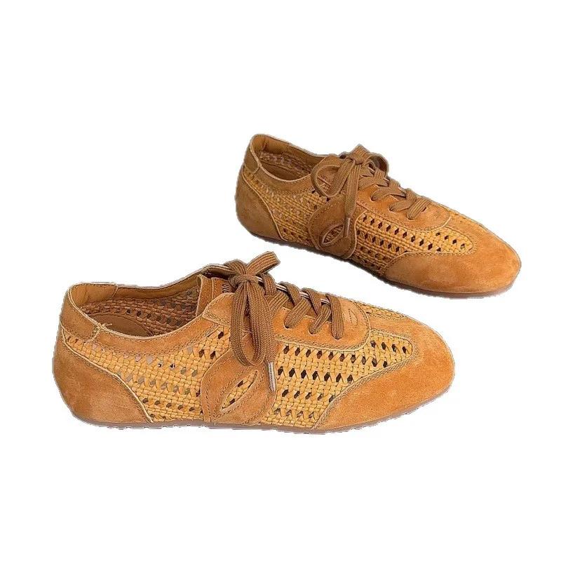 Summer New Women's Soft Leather Breathable Sports Shoes Versatile Retro Style Casual EVA Insole Rubber Bottom Sneakers