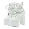 Women's Chain Decor Block Heeled Boots Fashion Lace Up Side Zipper Platform Boots Stylish Ankle Boots High Heels