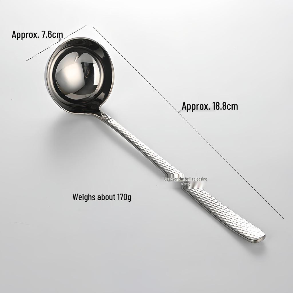 304 Stainless Steel Hammered Texture Soup Ladle - Long Handle for Hotel or Home Use