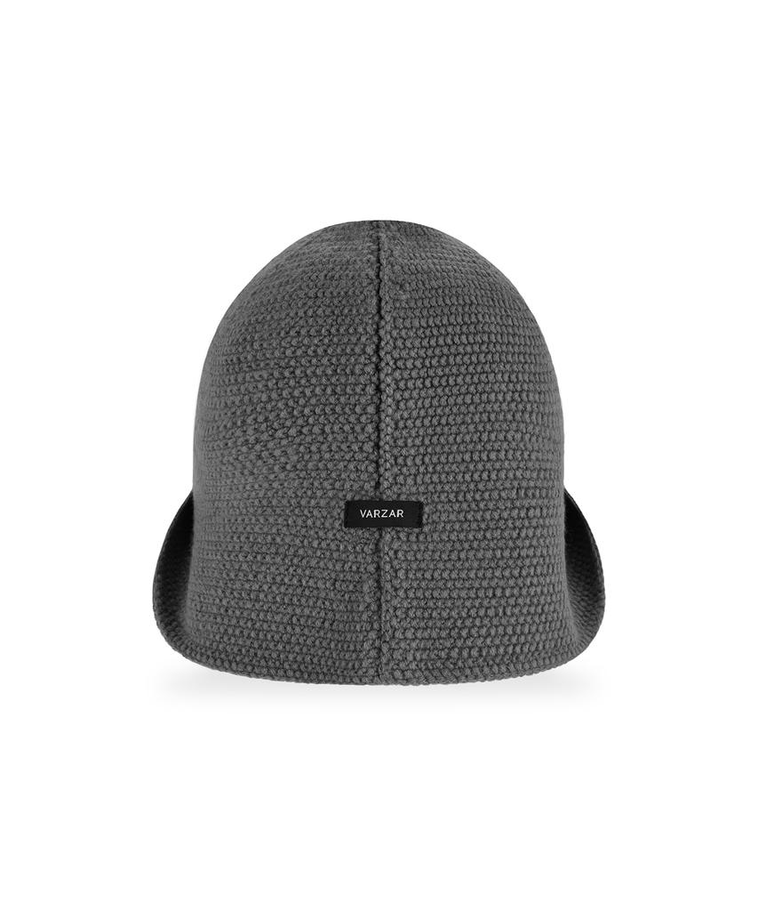 Bajal Va Patch Wide Brim Knit Bucket Hat Gray