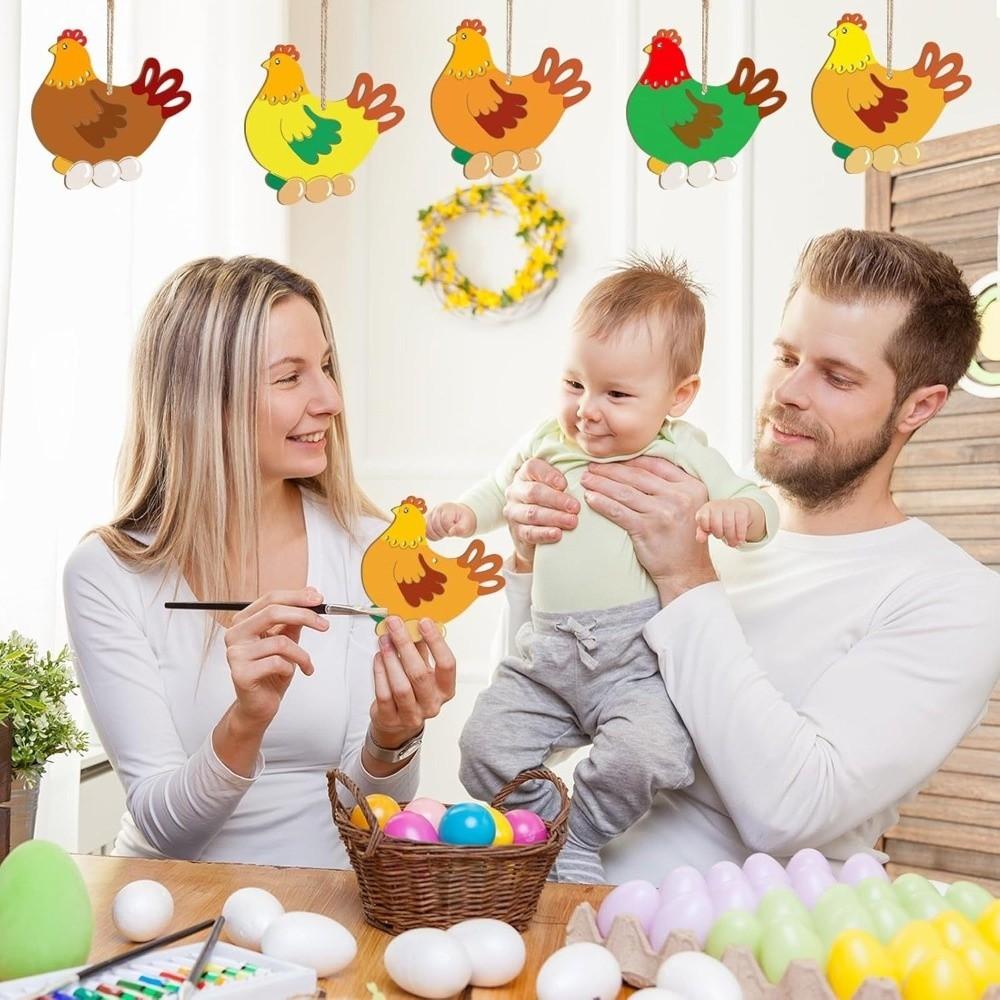 8 Pieces Blank Wooden Easter Egg Graffiti Painting Toy Easter Painted Crafts  Hanging Ornament