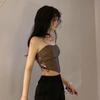 Women's Black Faux Leather Strapless Top Lace-Up Side Corset Crop Top