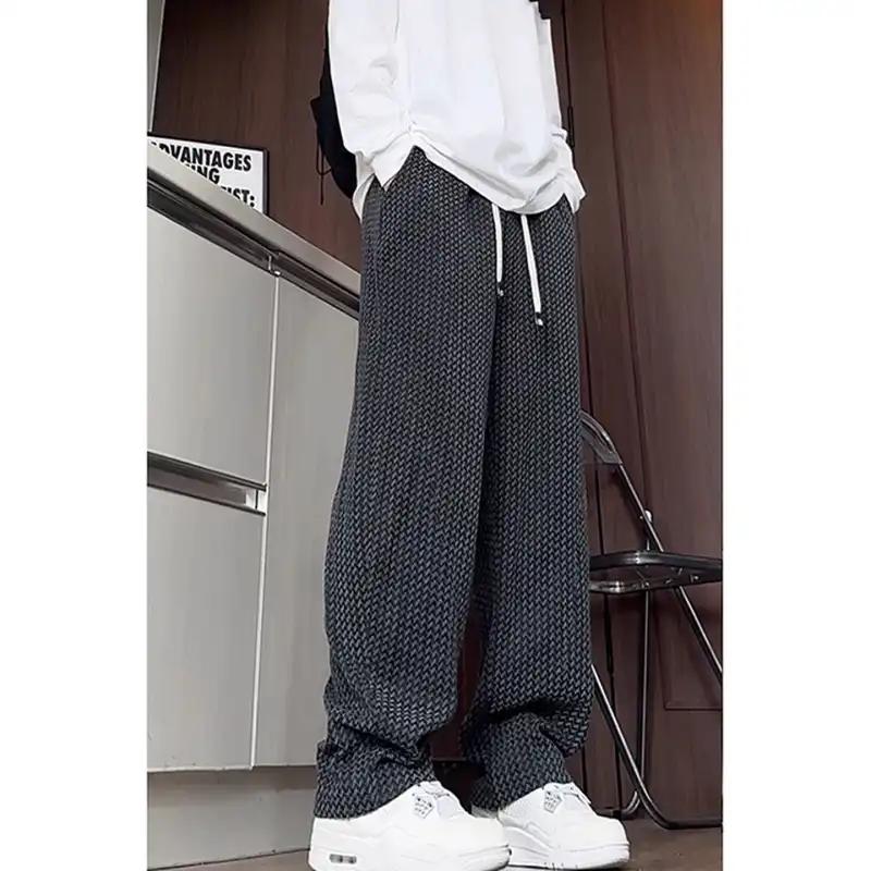 American Retro Diamond Stripe Casual Men's Autumn Handsome High Street Straight Wide Leg Pants