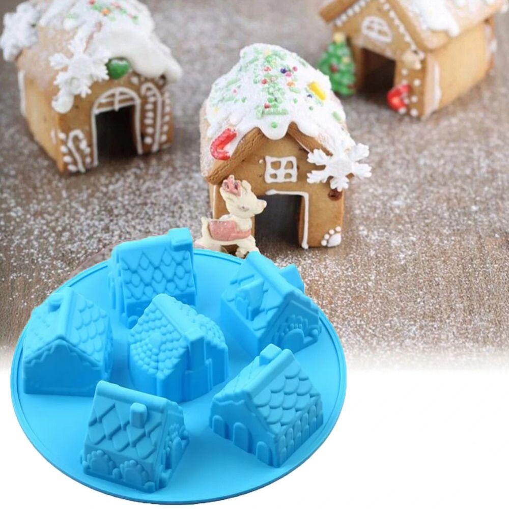 

Silicone 6 Cavity Gingerbread House Mold 3D Cake Pan Bakeware Cake Mold Christmas