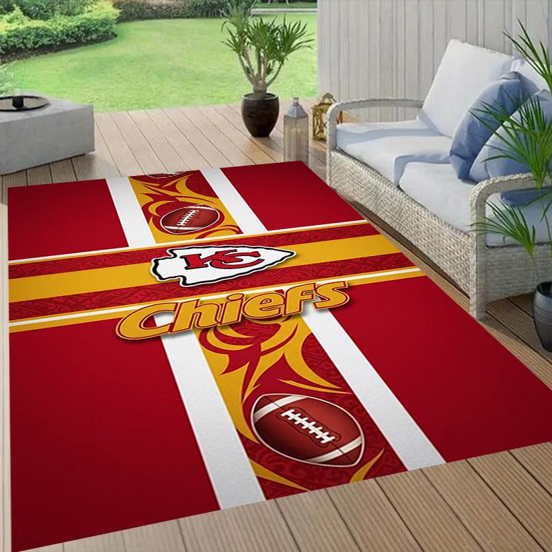 Football Chiefs Pride Football Pattern Soft Area Rug Non Slip Indoor Floor Carpet Sports Decor Mat for Bedroom