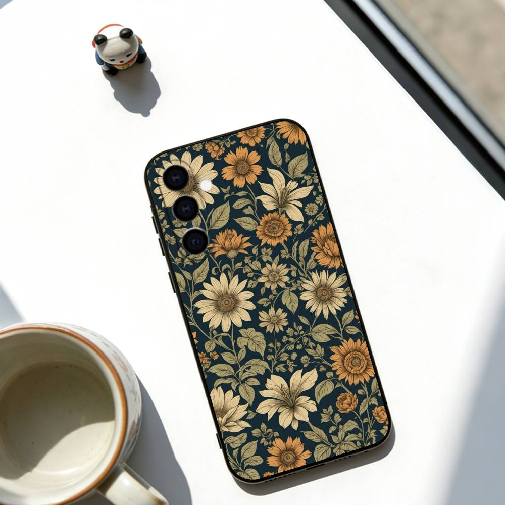 Sunflower Pattern Phone Case For Samsung Galaxy A73,A72,A71,A70,A53,A52,A51,Soft Black Cover