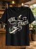 Dire Straits Electric Guitar With Winding Roses And Flowing Ribbon Lettering Vintage Rock Style Unisex All Tshirt