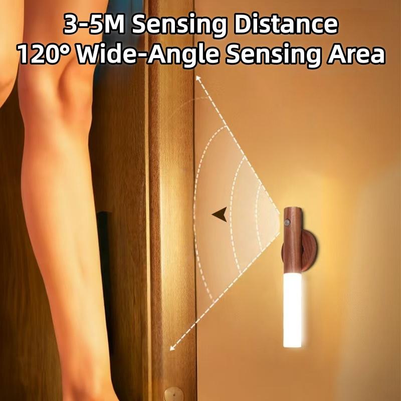 Rechargeable Sensor Wall Light, Magnetic & Wooden Finish, Intelligent Sensor Night Light for Corridor Cabinet Toilet