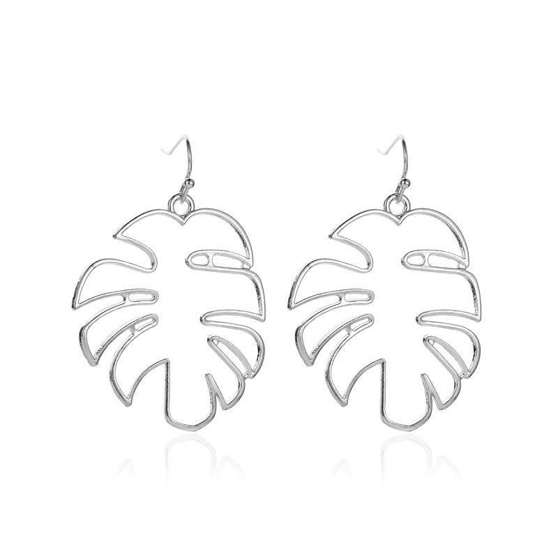 Ethnic Style Retro Hollow Leaf Stud Earrings - Banana Leaf Design for Women