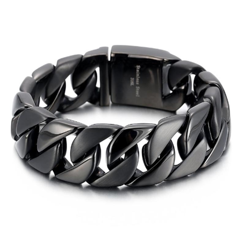 20MM Cuban Chain Thick Bracelet for Men Punk Stainless Steel Black/Gold Color Heavy Bracelet Personalized Party Gift Jewelry