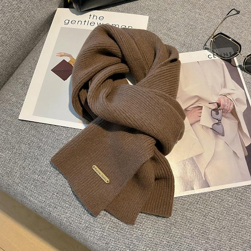 Solid color warm pure wool knitted scarf female couple versatile solid color scarf winter men