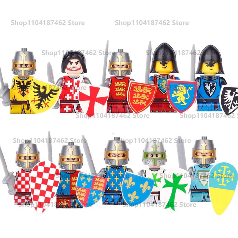 Medieval Military Castle Knight Army Set Building Blocks Green Dragon Wolf Warrior The War of Roses War-horse Weapons Brick Toys