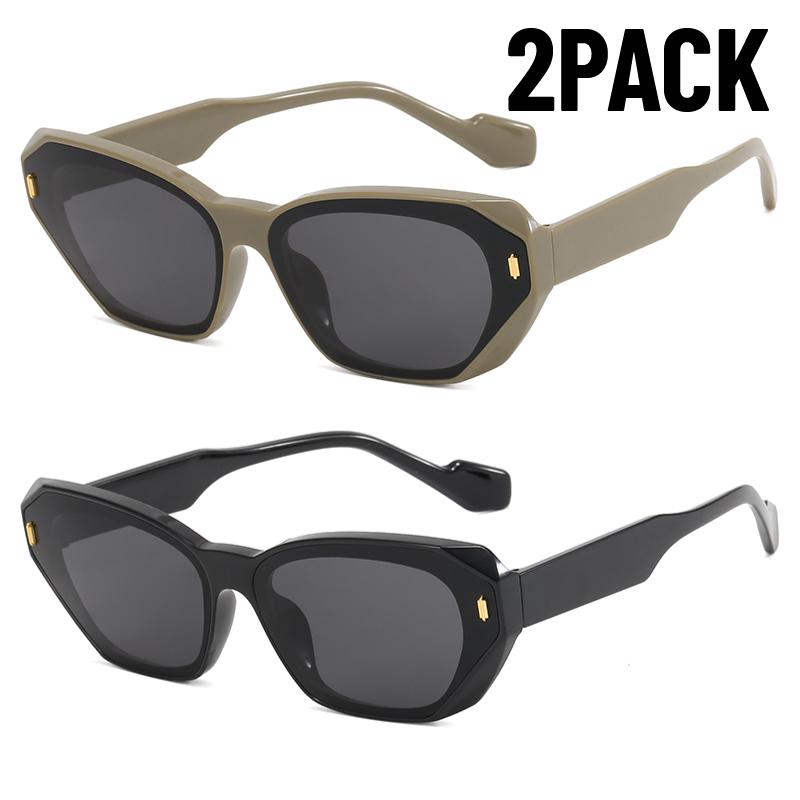 2PACK PC Frame Rectangle Sunglasses Women Men Polygon Vintage Brand Square Sun Glasses for Male Shades Female Eyewear Anti-Glare