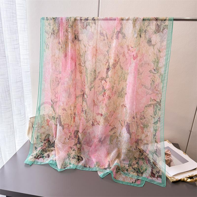 

Розовый лепесток ци шифрование мягкая пряжа принт весенне-летний шелковый шарф большой длинный шарф дорожная шаль защита от солнца женский шарф головной платок 185*120CM