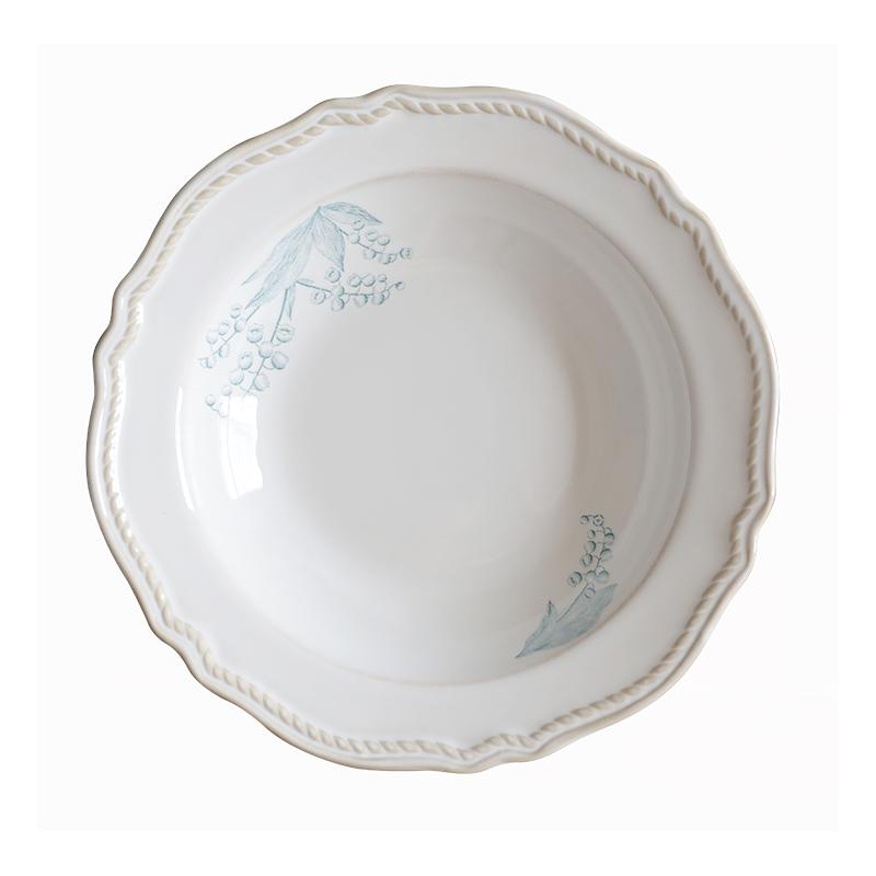 French Retro Lily of the Valley Tableware Set: Ceramic Dinner Plates, Rice Bowls, Steamed Fish Plates, and Household Dish Set.