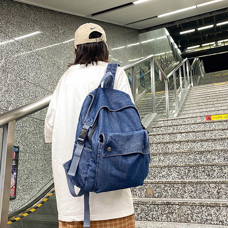 Zaino in Denim da Donna Estetica Vintage Zaino in Jeans Piccolo Casual Daypack Borsa a Spalla Portamonete