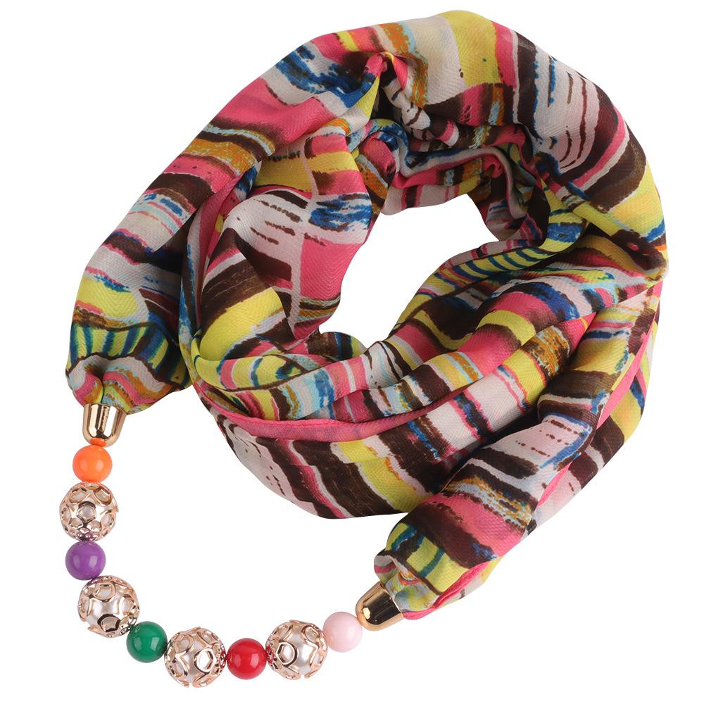 Chiffon Scarf Spring and Summer Women's Pearl Necklace Pendant Scarf Rainbow Scarf Clothing Accessories Scarf