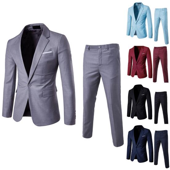 Set da 2 pezzi Uomo Blazer da Affari Completo Pantaloni con Risvolto Manica Lunga Monopetto