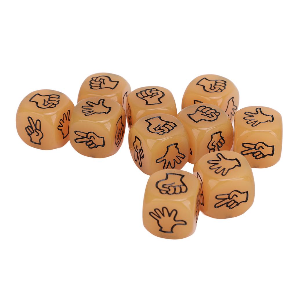 10pcs Finger Guessing Dice Luminous 6 Sided Lightweight Rock Scissors Paper Dice Set for Board Game