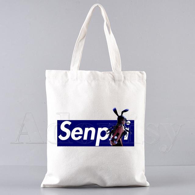 Bunny Girl Senpai Sakurajima Mai Shopper Bags Shopping Bag Tote Bag Skulderveske Lerretsvesker College Håndveske med stor kapasitet